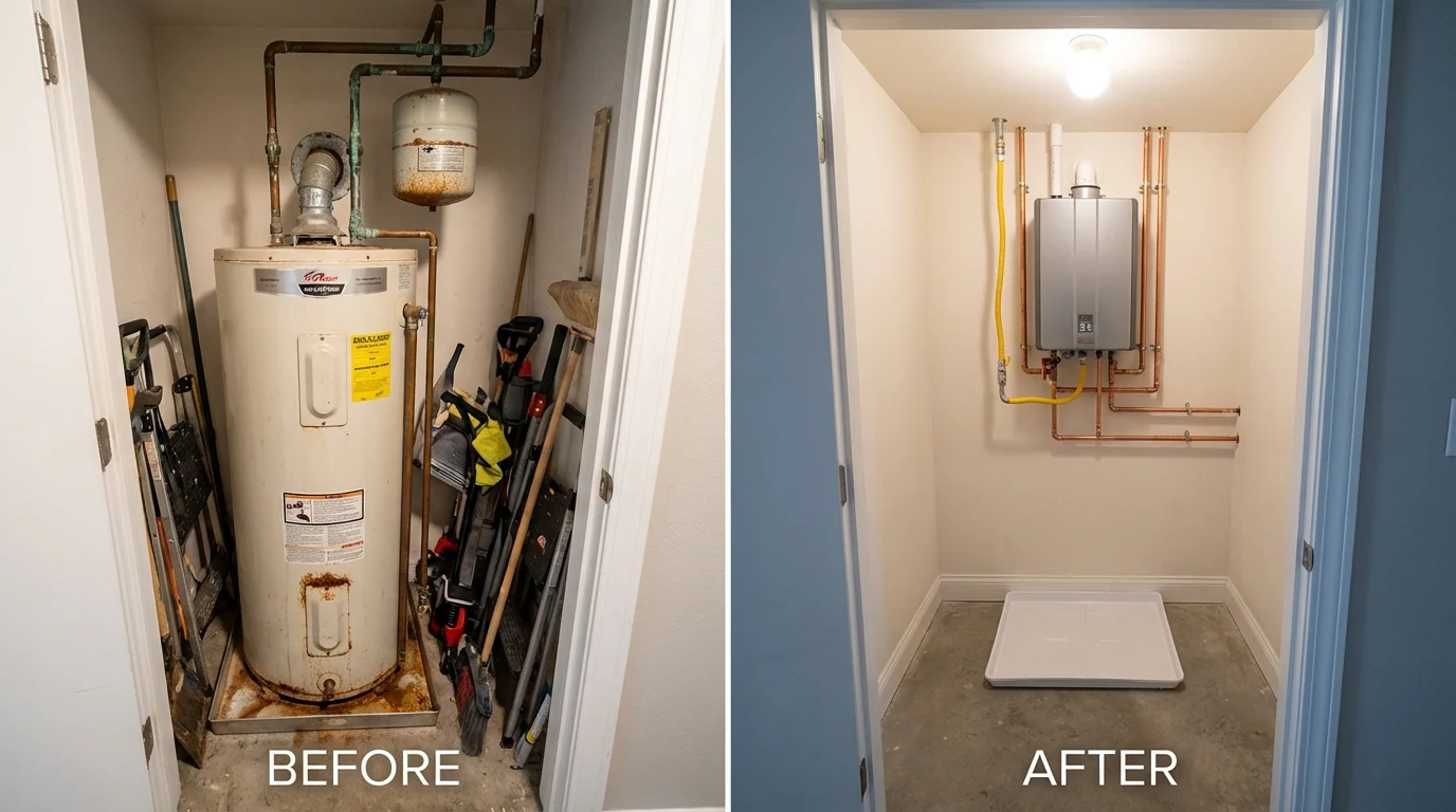 Tank water heater versus wall-mounted tankless unit comparison for Mount Pleasant, PA homeowners