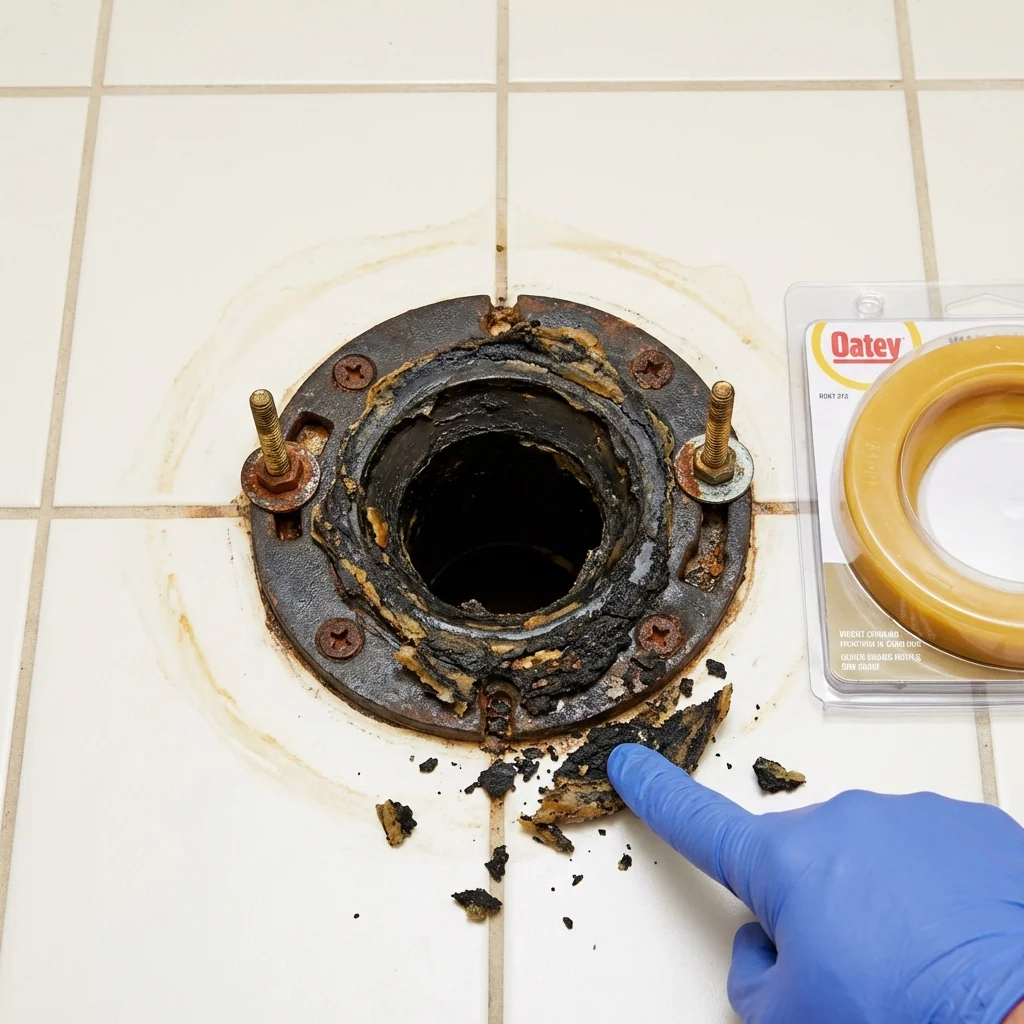 Failed wax ring showing water seepage at the base of a toilet in a Mount Pleasant, PA home