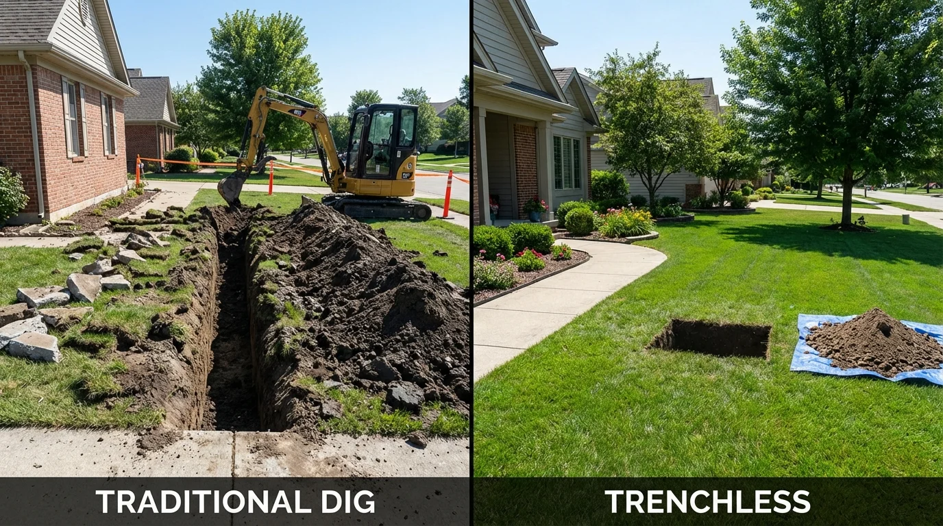 Trenchless sewer repair with minimal yard damage versus traditional excavation in Mount Pleasant, PA